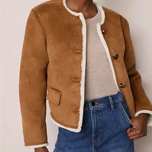 Ann Taylor Brown faux suede  Jacket with White Trim